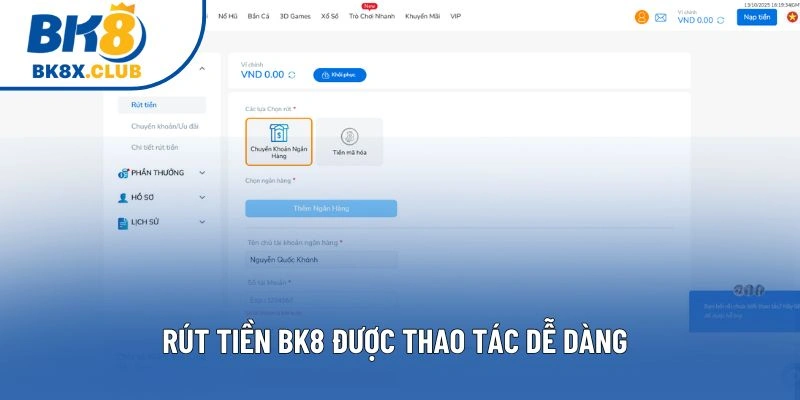Rút tiền BK8 được thao tác dễ dàng Rút tiền BK8 được thao tác dễ dàng